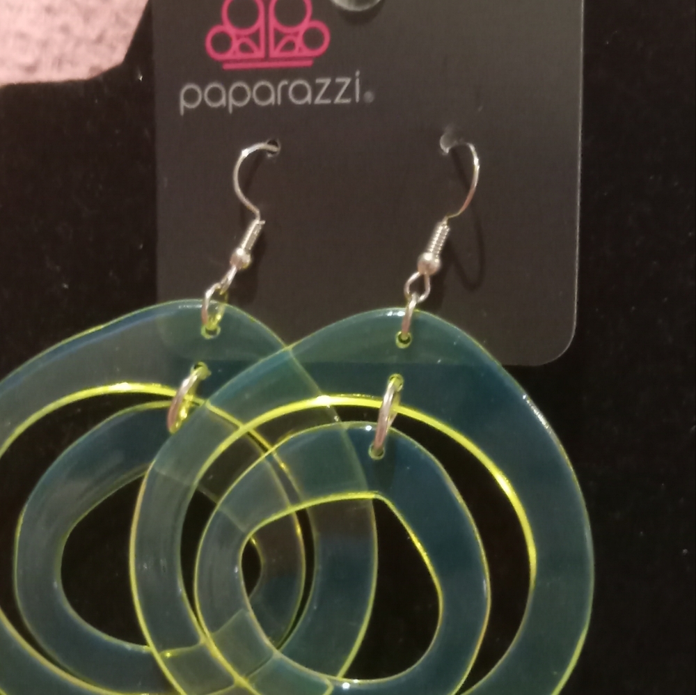 Paparazzi Green and Yellow Hoop Earrings